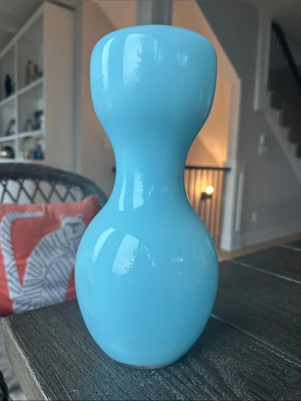 NWT Crate and barrel hourglass sky blue vase 11.5H collectible home decor